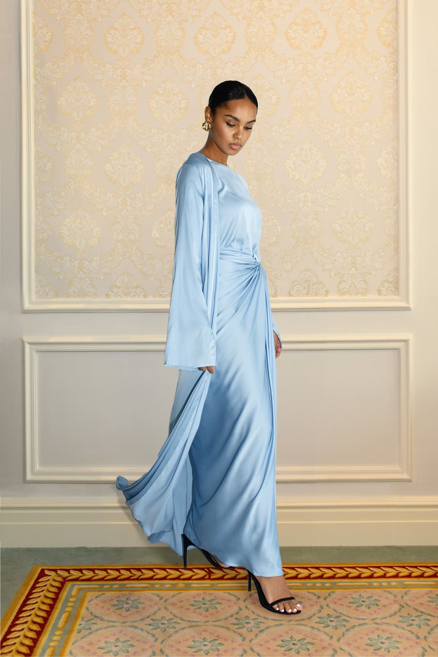 Abaya à Manches Fendues - Bleu — Modeen