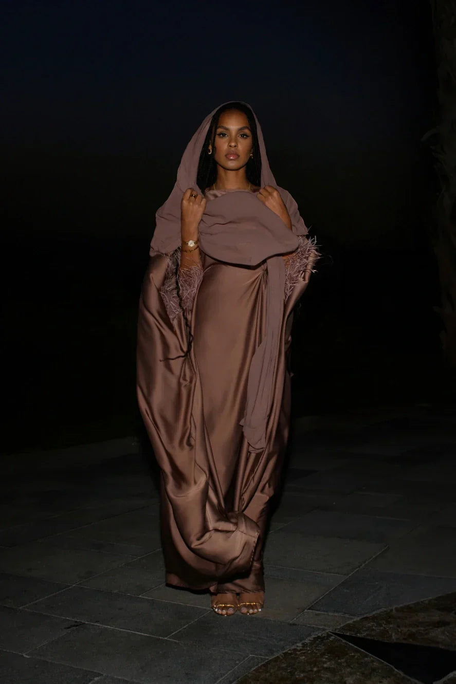 Caftan à Plumes - Marron — Modeen