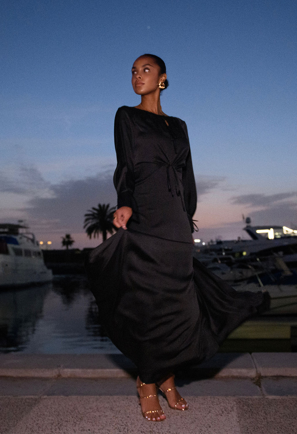 Robe Longue Énora à Détail Noué - Noir — Modeen