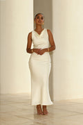 Robe Longue à Col Bénitier Haut - Crème — Modeen