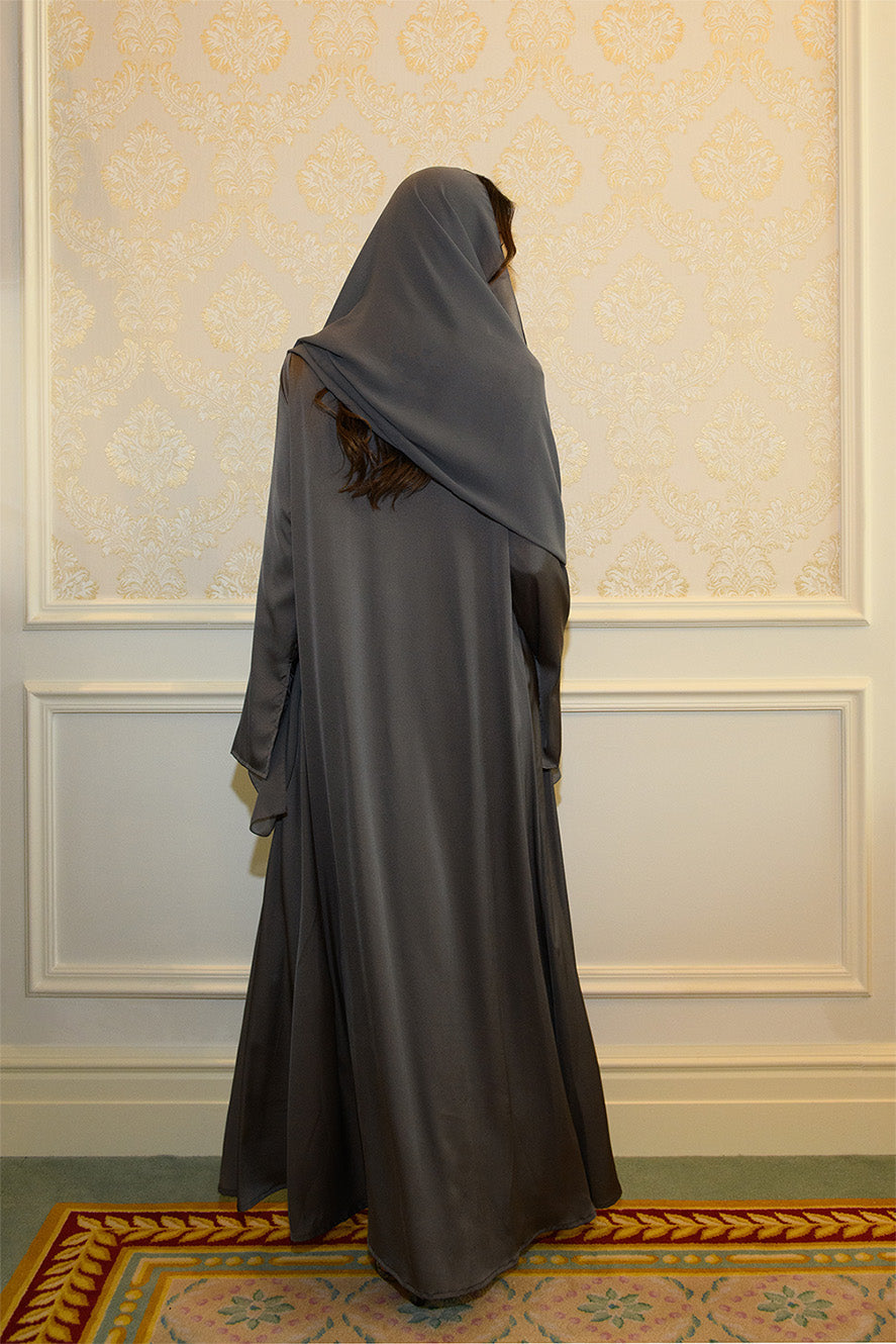 Abaya à Manches Fendues - Gris Anthracite — Modeen