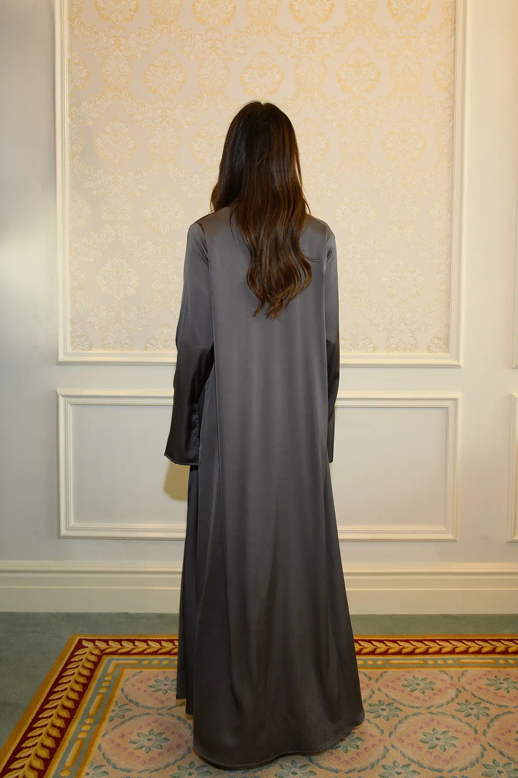 Abaya à Manches Fendues - Gris Anthracite — Modeen