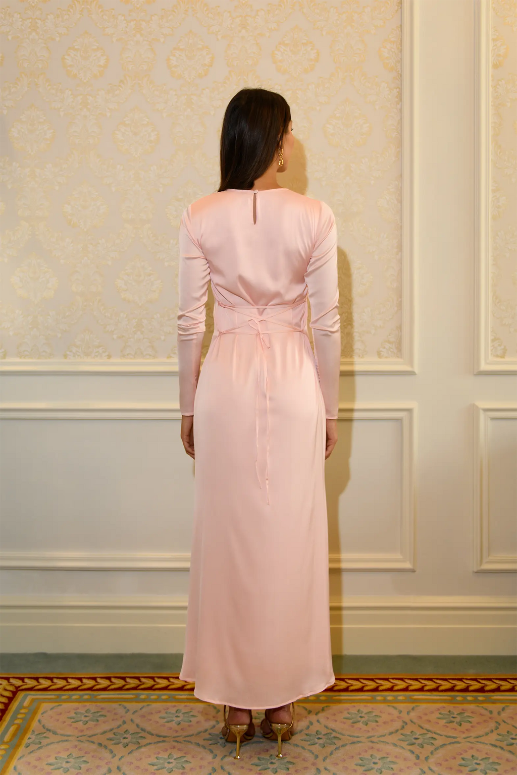 Robe Longue Elaila à Laçage au Dos - Rose Tendre — Modeen