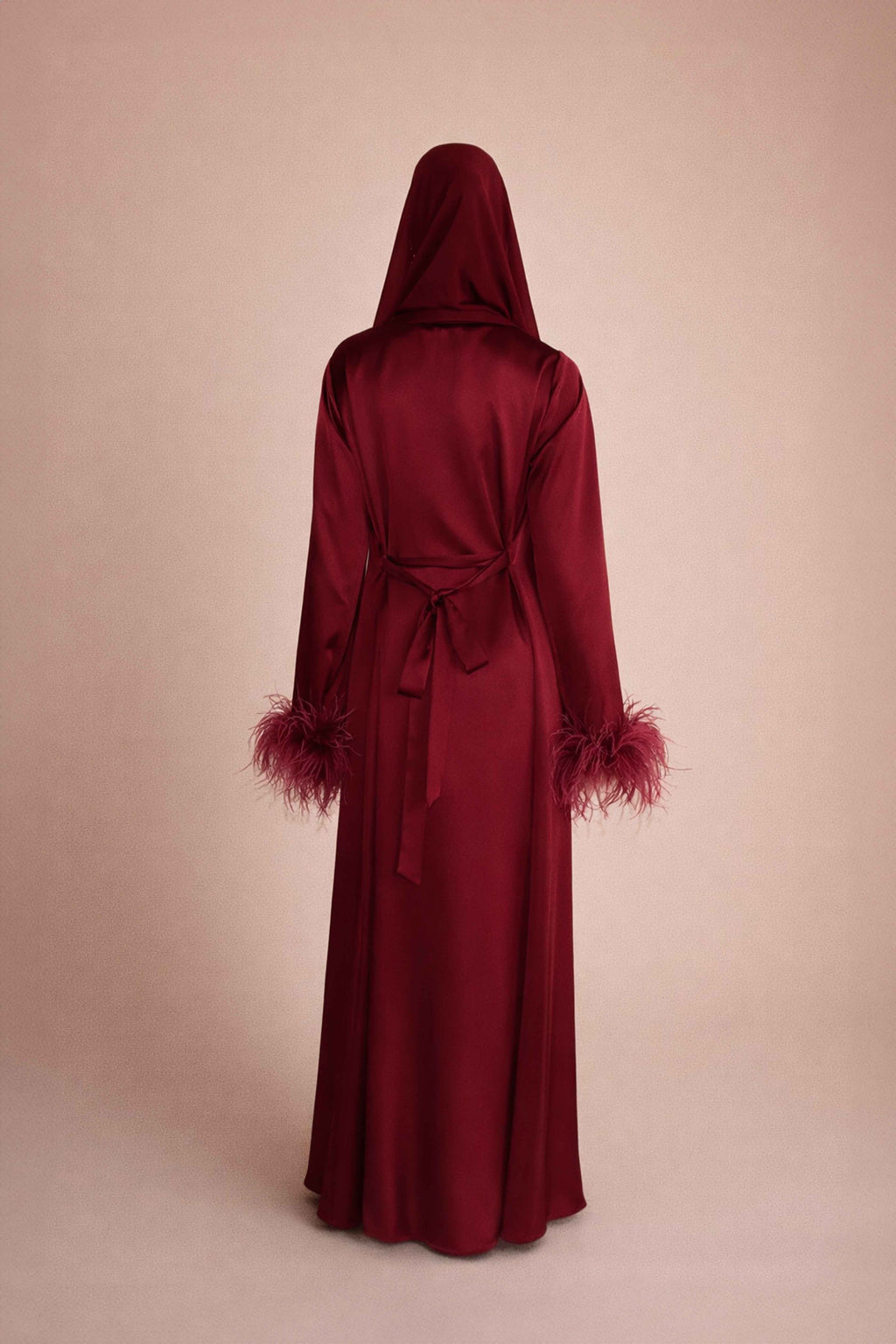 Abaya à Manches en Plumes - Bordeaux — Modeen