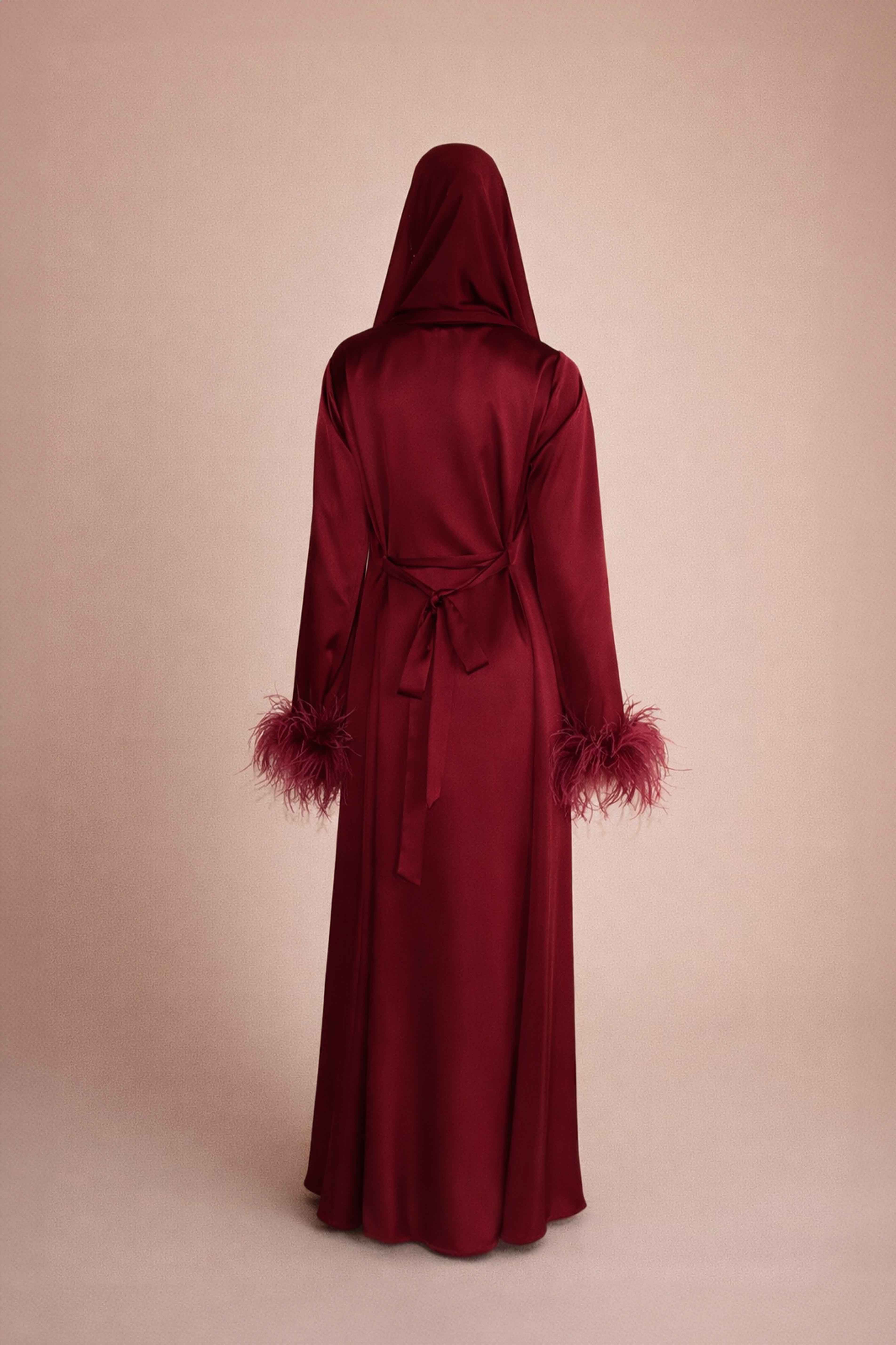 Abaya à Manches en Plumes - Bordeaux — Modeen