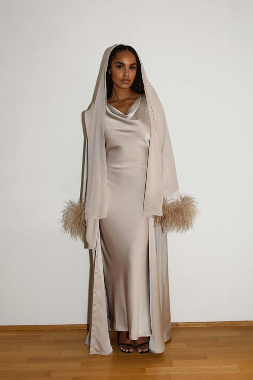 Abaya à Manches en Plumes - Champagne — Modeen