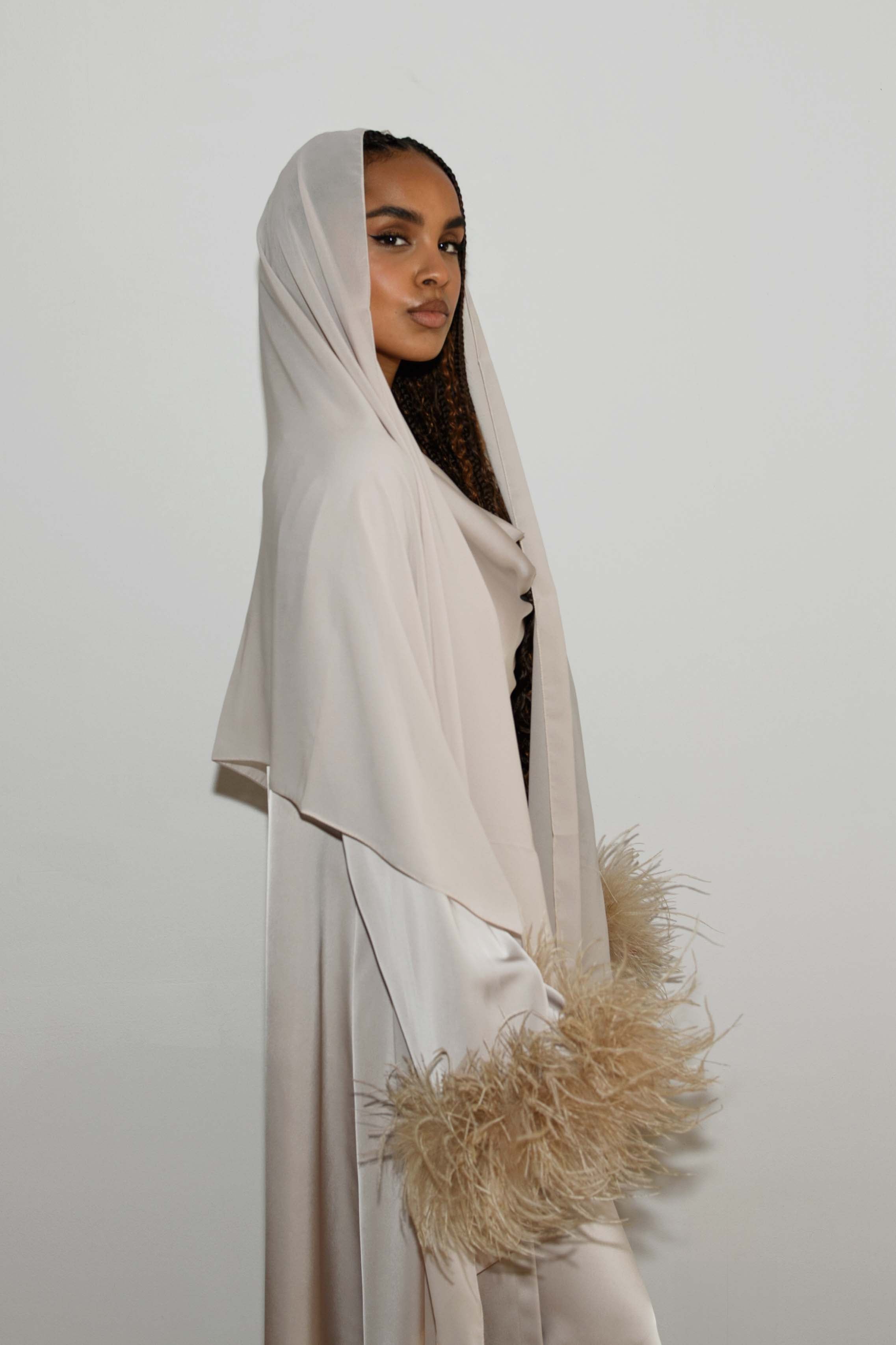 Abaya à Manches en Plumes - Champagne — Modeen