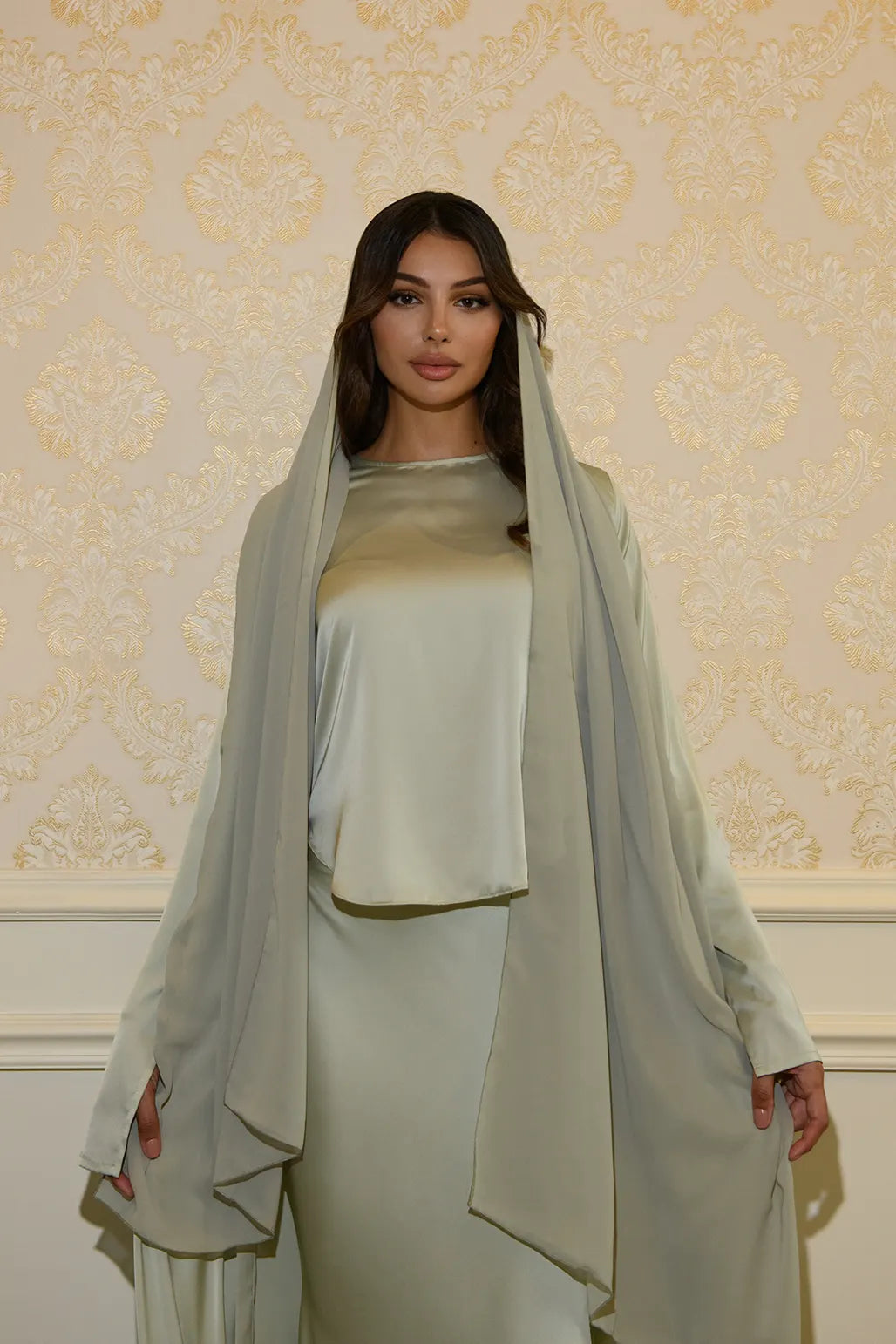 Abaya à Manches Fendues - Pistache — Modeen