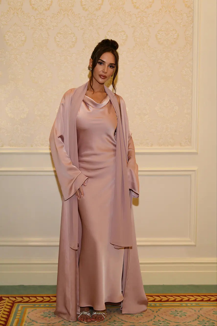 Abaya Studio à Manches Fendues - Vieux Rose — Modeen