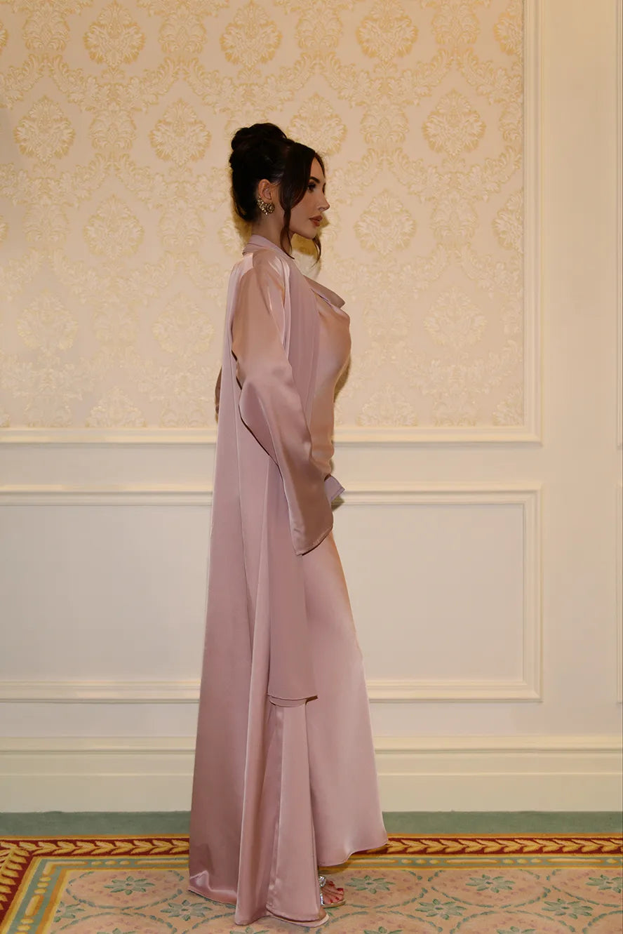 Abaya Studio à Manches Fendues - Vieux Rose — Modeen