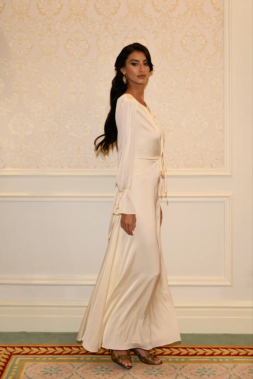 Robe Longue Énora à Détail Noué - Crème — Modeen