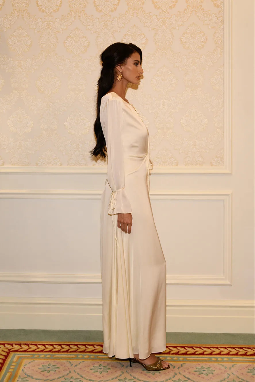 Robe Longue Énora à Détail Noué - Crème — Modeen
