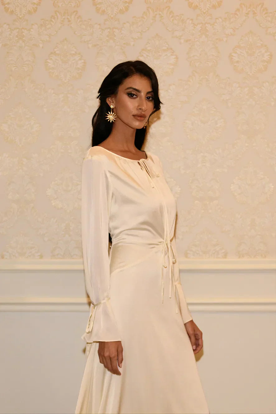 Robe Longue Énora à Détail Noué - Crème — Modeen