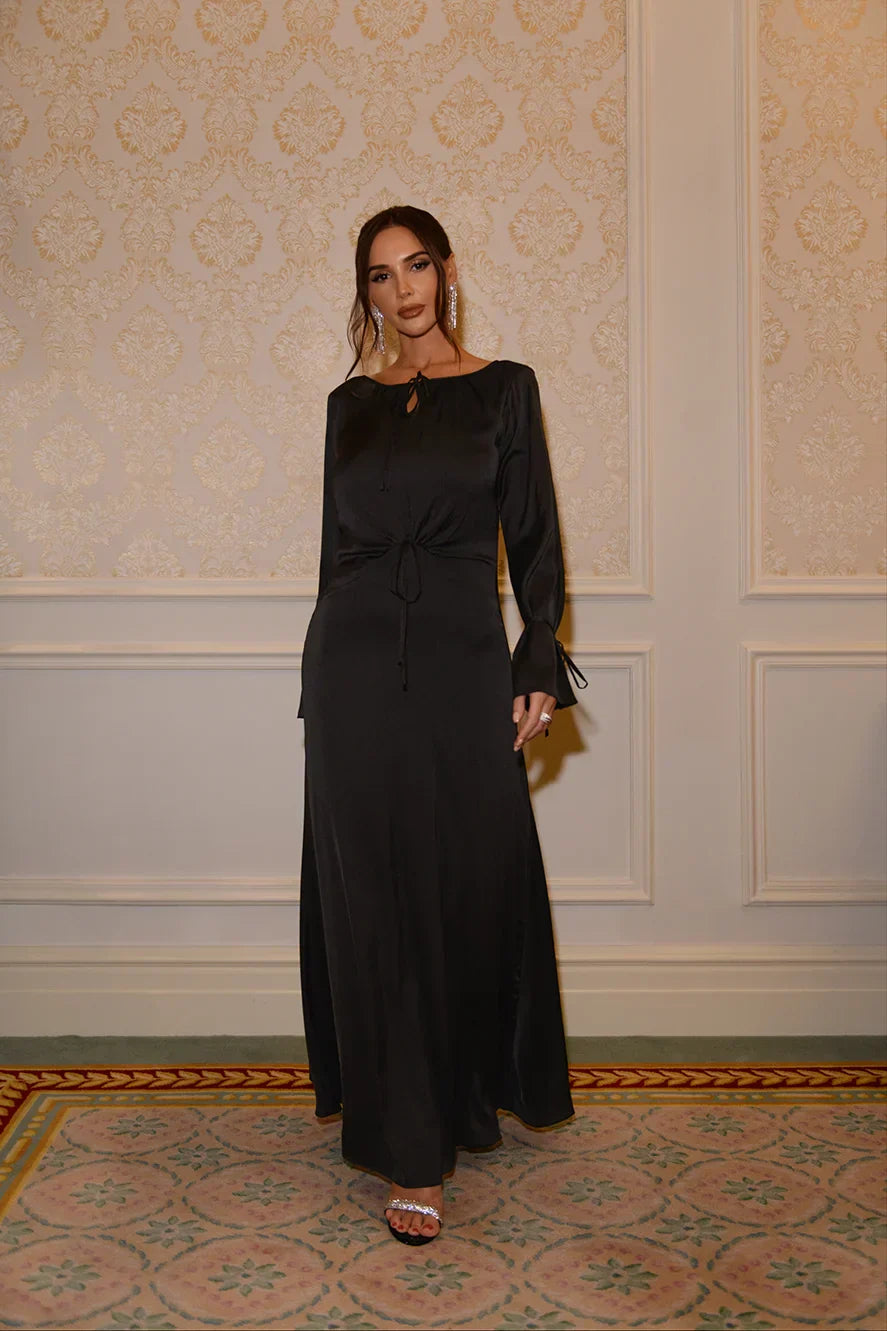 Robe Longue Énora à Détail Noué - Noir — Modeen