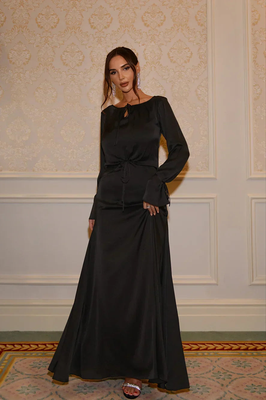 Robe Longue Énora à Détail Noué - Noir — Modeen