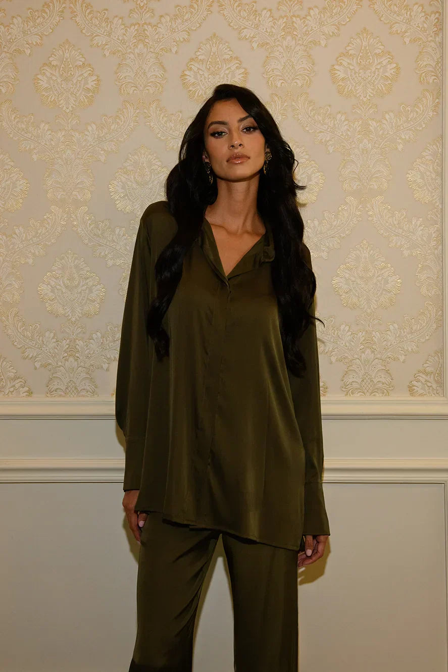 Ensemble Chemise & Pantalon Décontracté - Vert Olive — Modeen