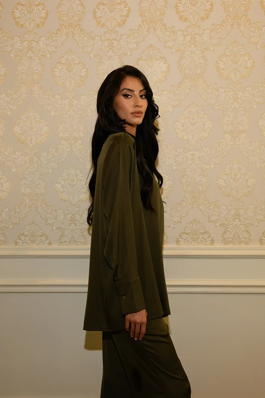 Ensemble Chemise & Pantalon Décontracté - Vert Olive — Modeen