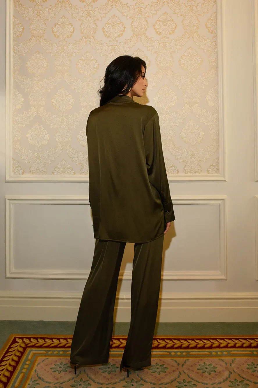 Ensemble Chemise & Pantalon Décontracté - Vert Olive — Modeen