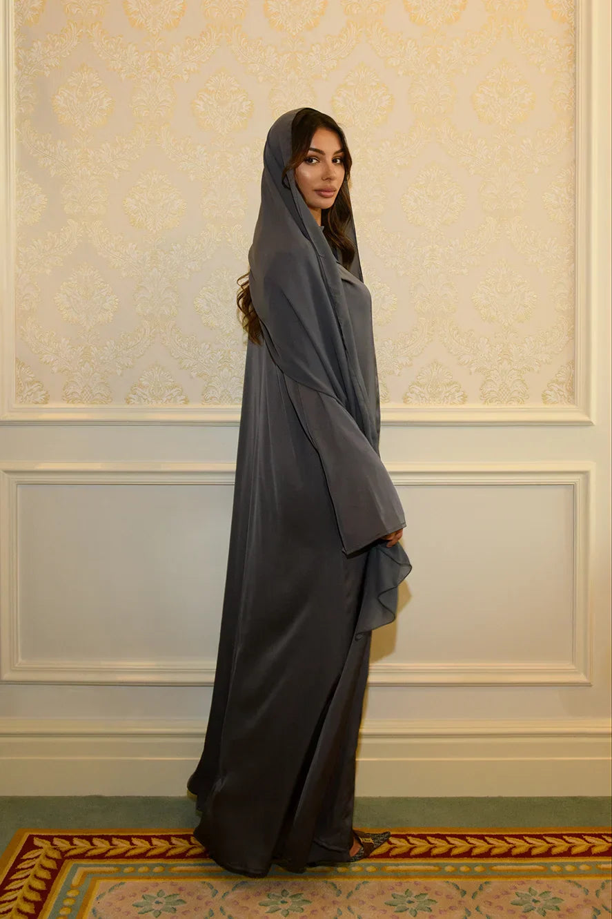 Abaya à Manches Fendues - Gris Anthracite — Modeen