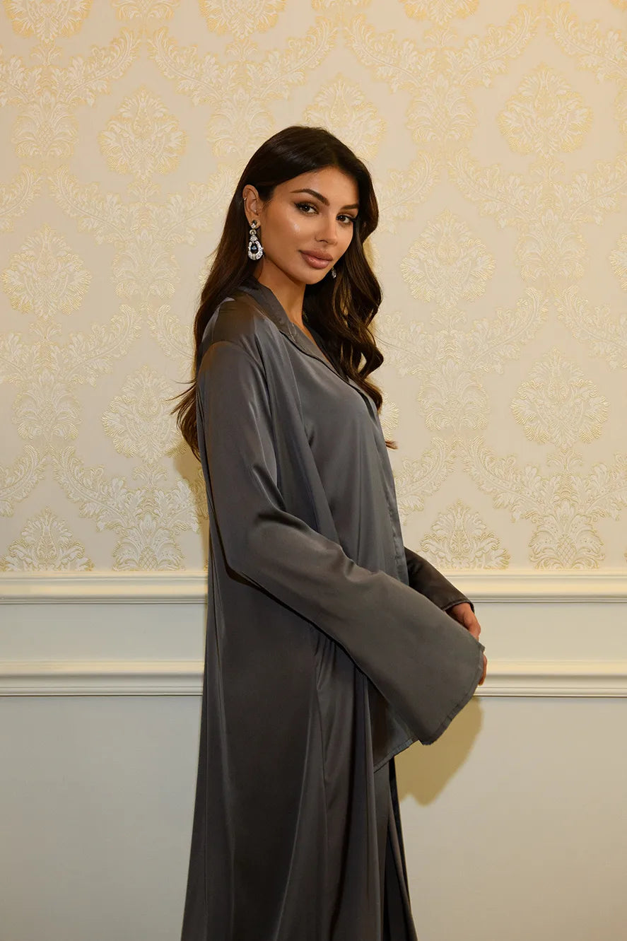 Abaya à Manches Fendues - Gris Anthracite — Modeen