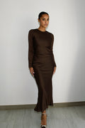 Robe Longue Elaila à Laçage au Dos - Chocolat — Modeen