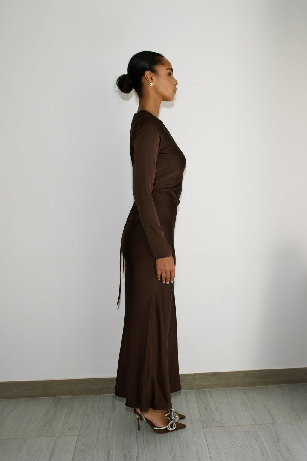 Robe Longue Elaila à Laçage au Dos - Chocolat — Modeen