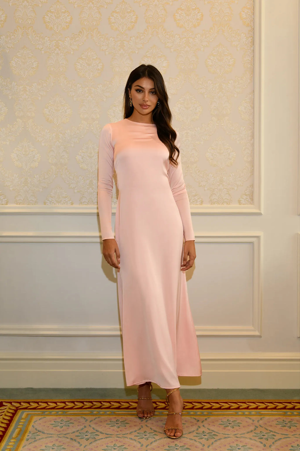 Robe Longue Elaila à Laçage au Dos - Rose Tendre — Modeen