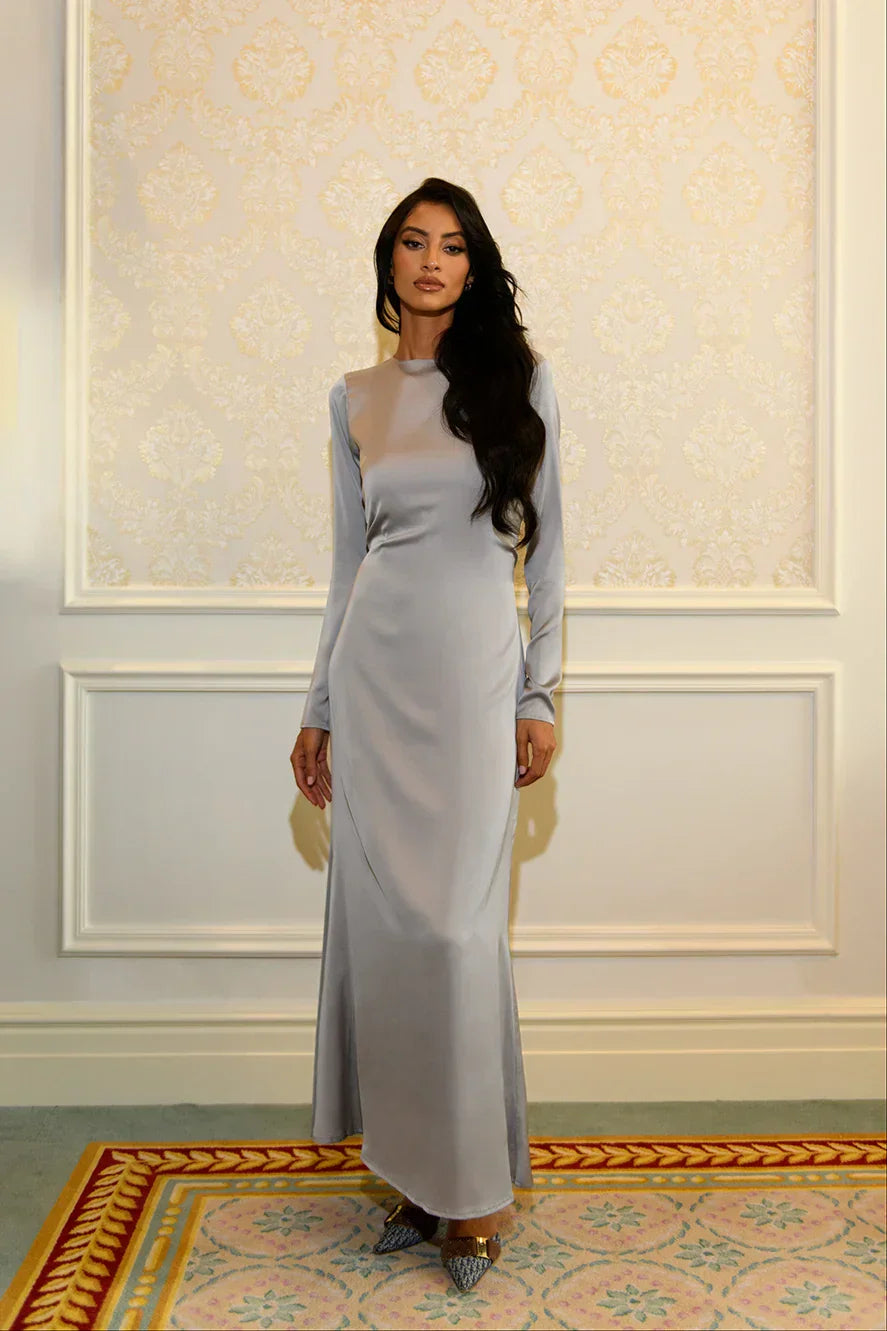 Robe Longue Elaila à Laçage au Dos - Argenté — Modeen