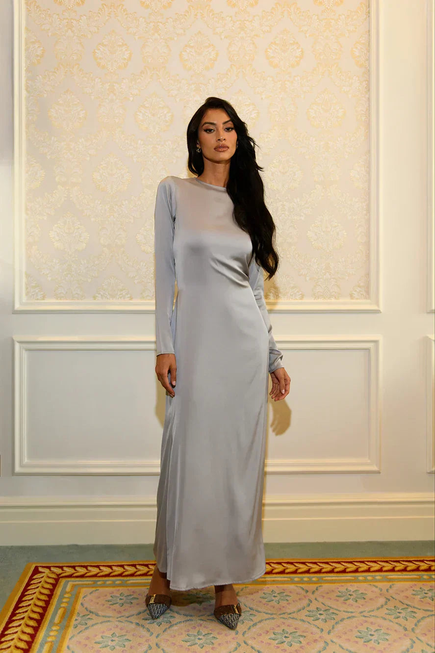 Robe Longue Elaila à Laçage au Dos - Argenté — Modeen