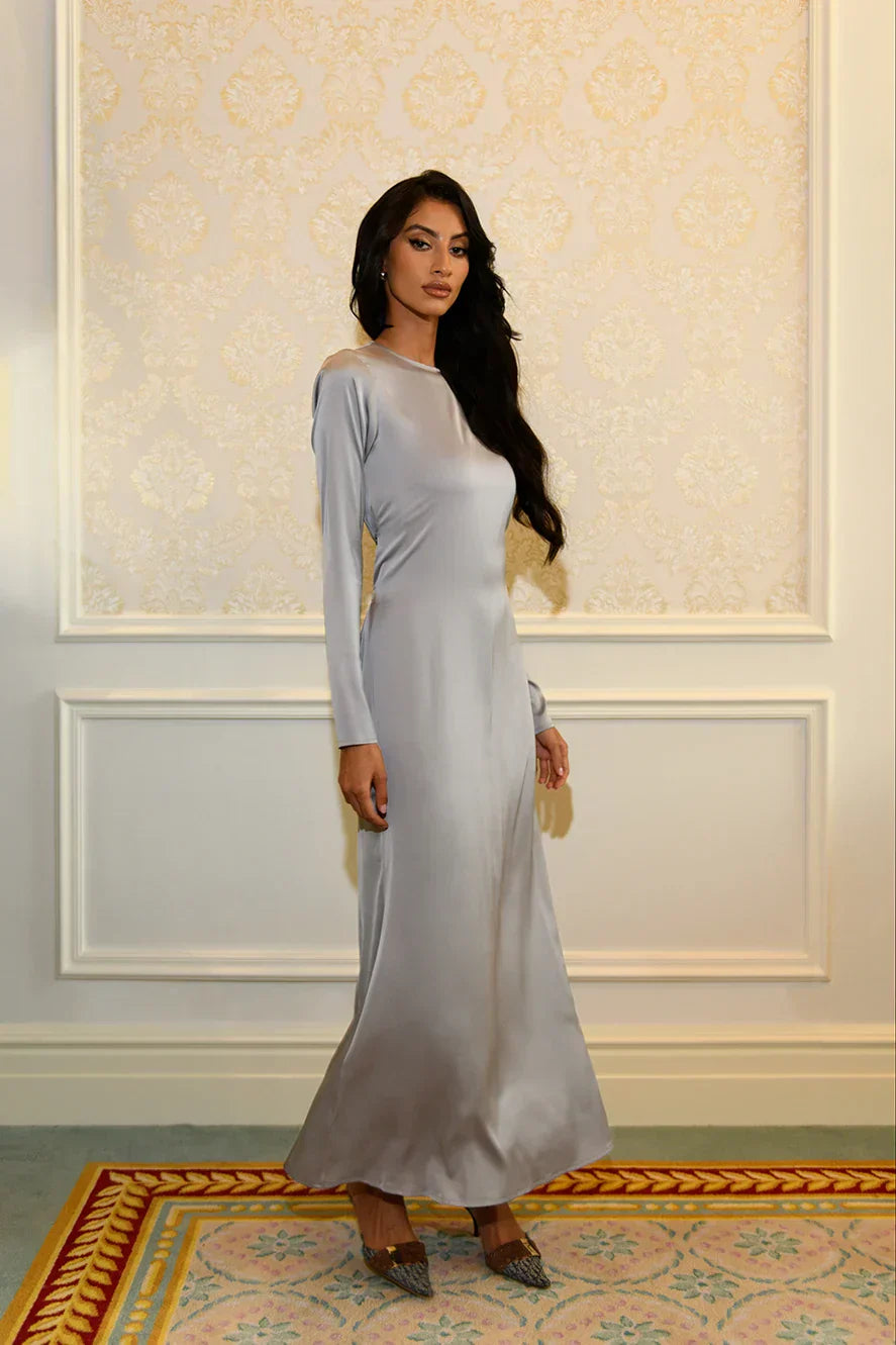 Robe Longue Elaila à Laçage au Dos - Argenté — Modeen