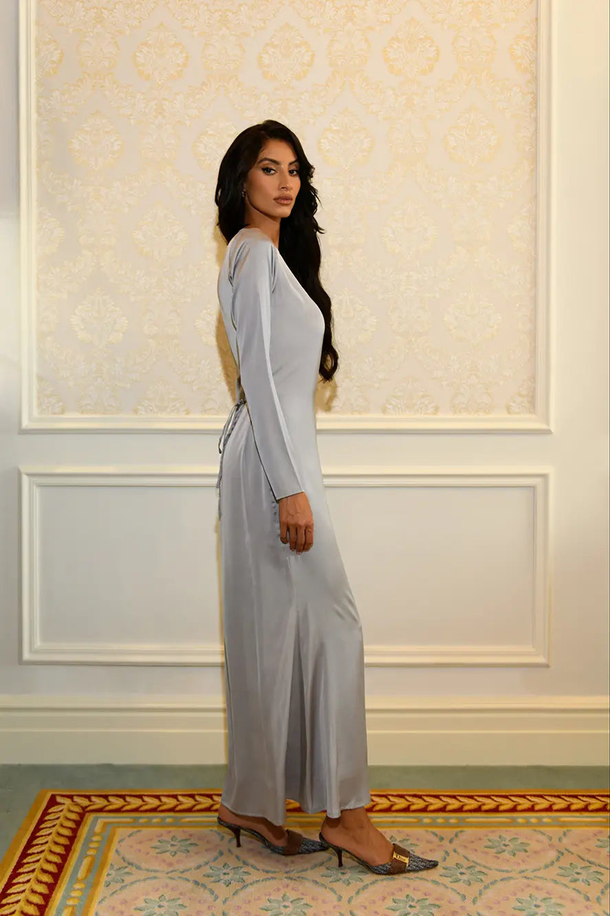 Robe Longue Elaila à Laçage au Dos - Argenté — Modeen