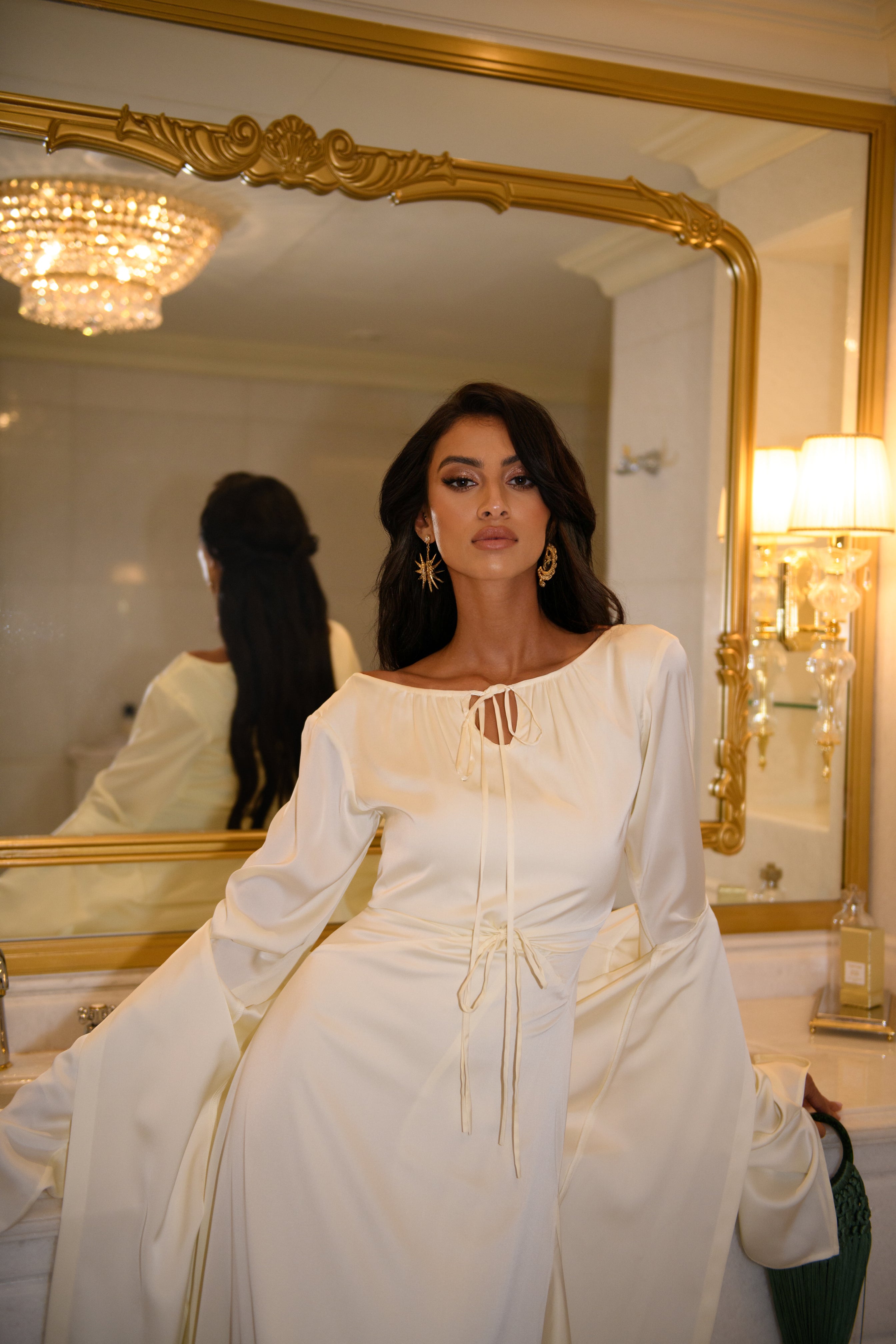 Robe Longue Énora à Détail Noué - Crème — Modeen