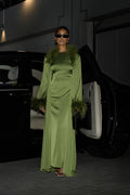 Abaya à Plumes Ceinturée - Vert — Modeen