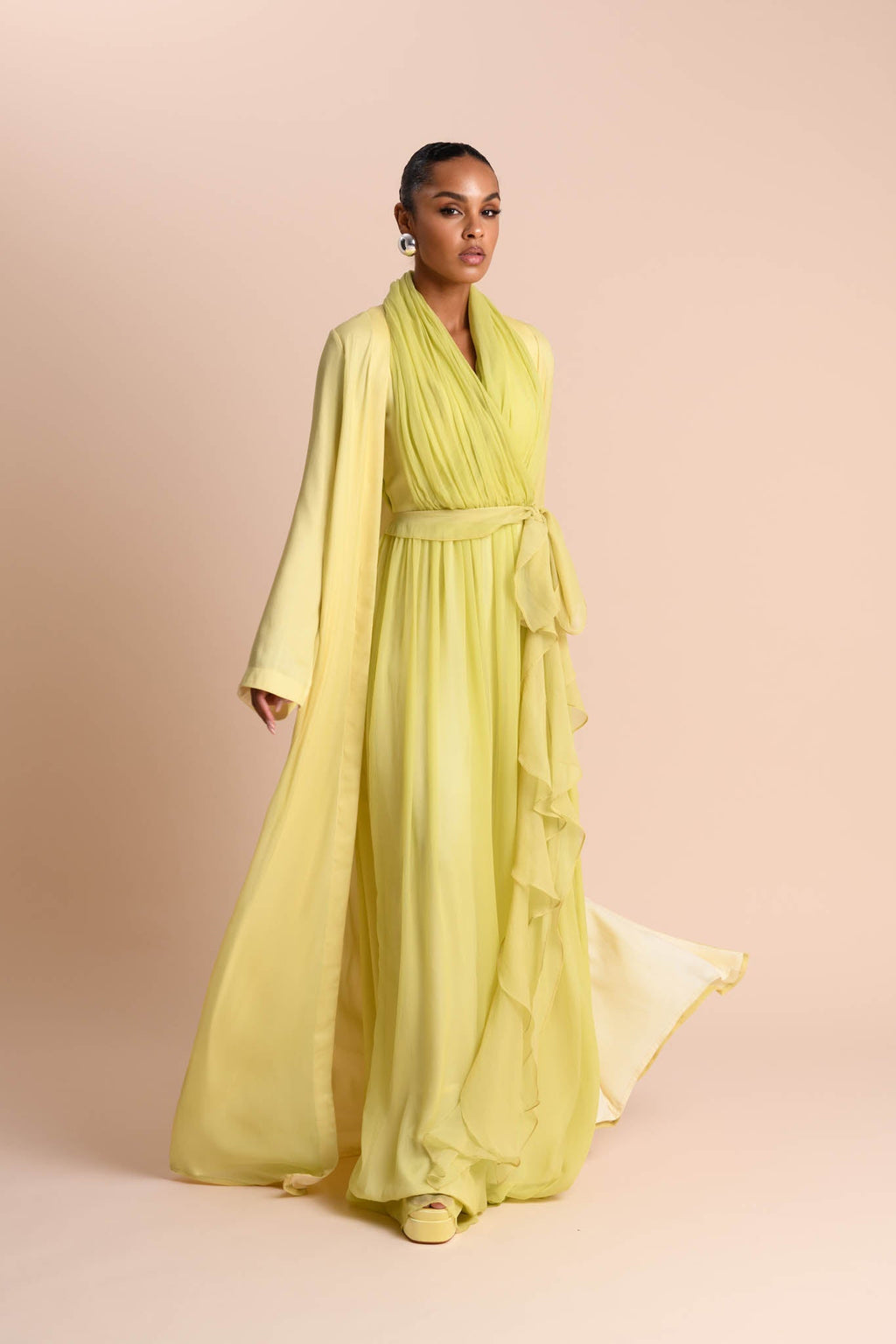 Abaya à Manches Fendues - Citron Vert — Modeen