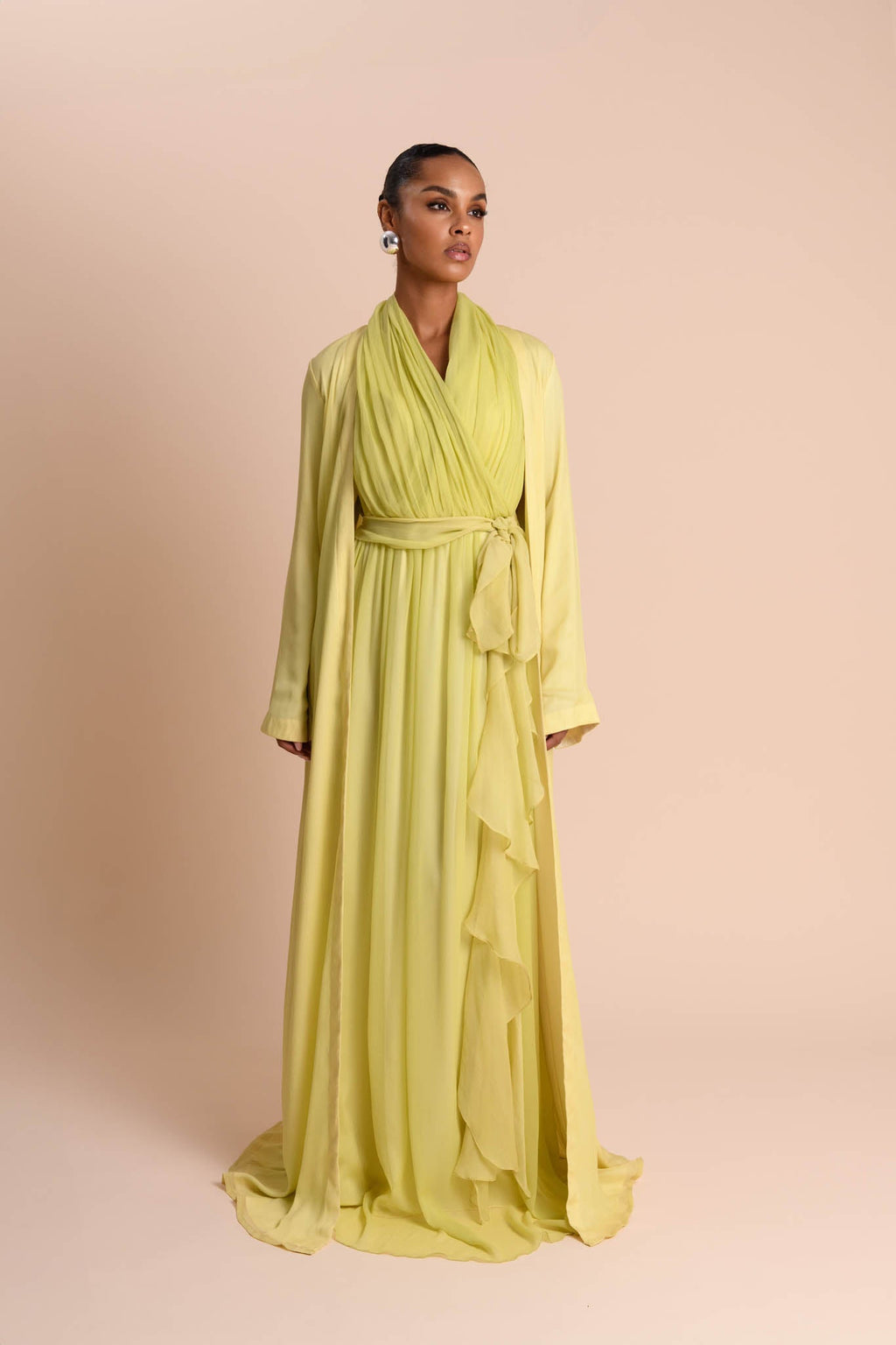 Abaya à Manches Fendues - Citron Vert — Modeen