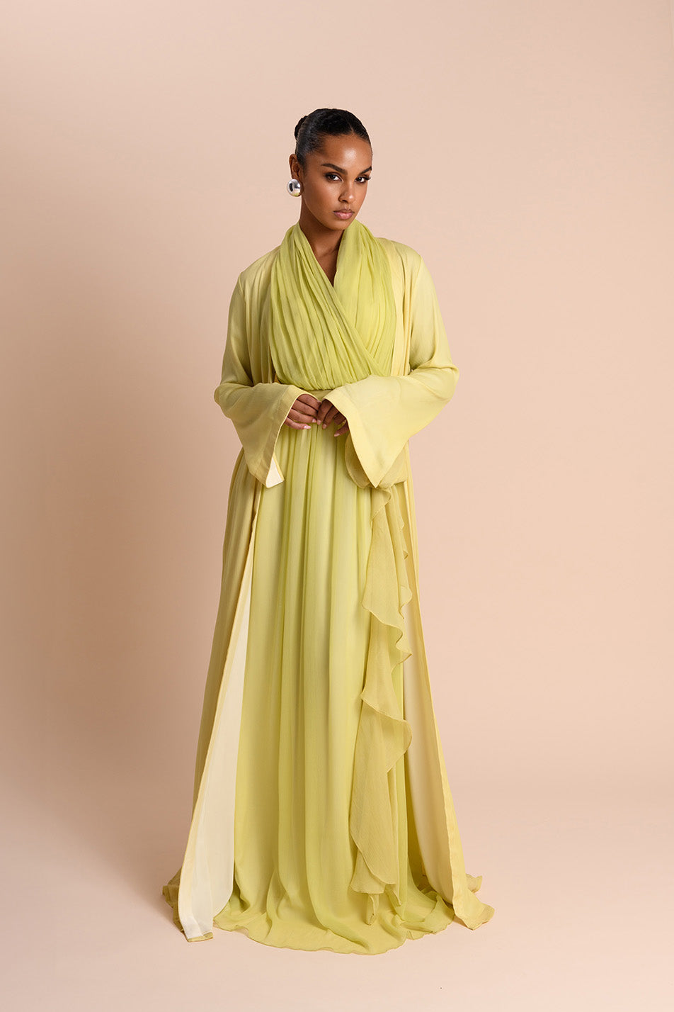 Abaya à Manches Fendues - Citron Vert — Modeen