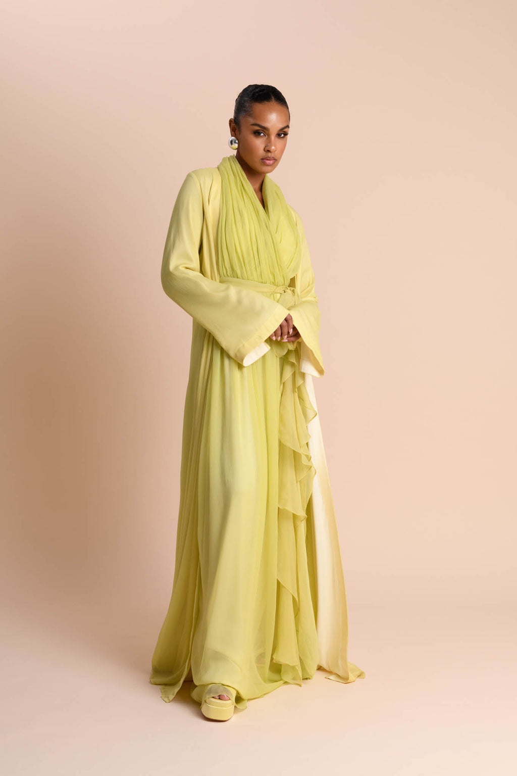 Abaya à Manches Fendues - Citron Vert — Modeen