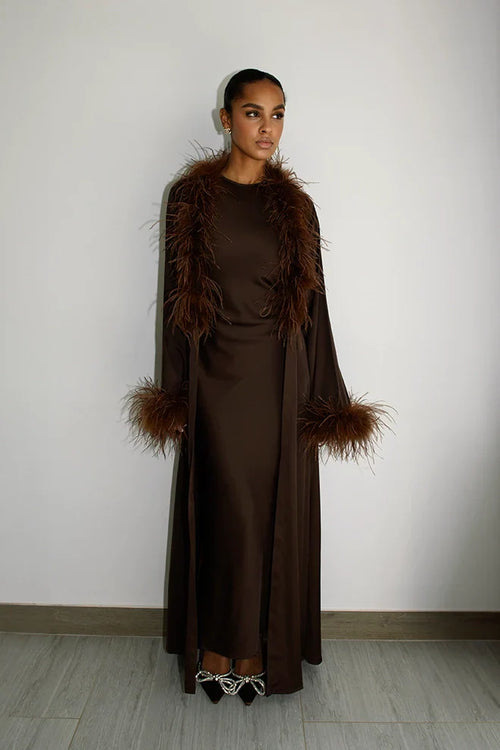 Abaya à Plumes Ceinturée - Chocolat — Modeen