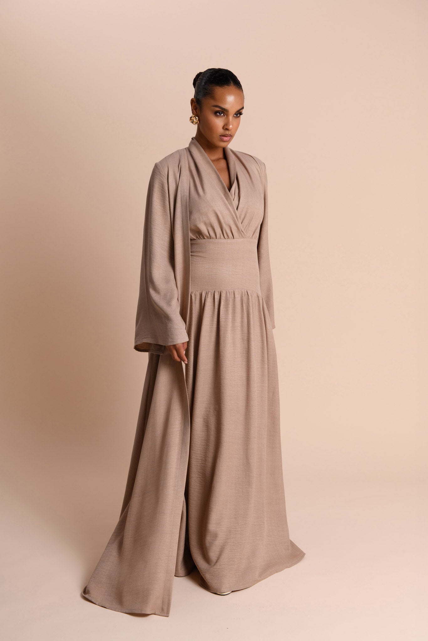 Abaya à Manches Fendues - Sable — Modeen