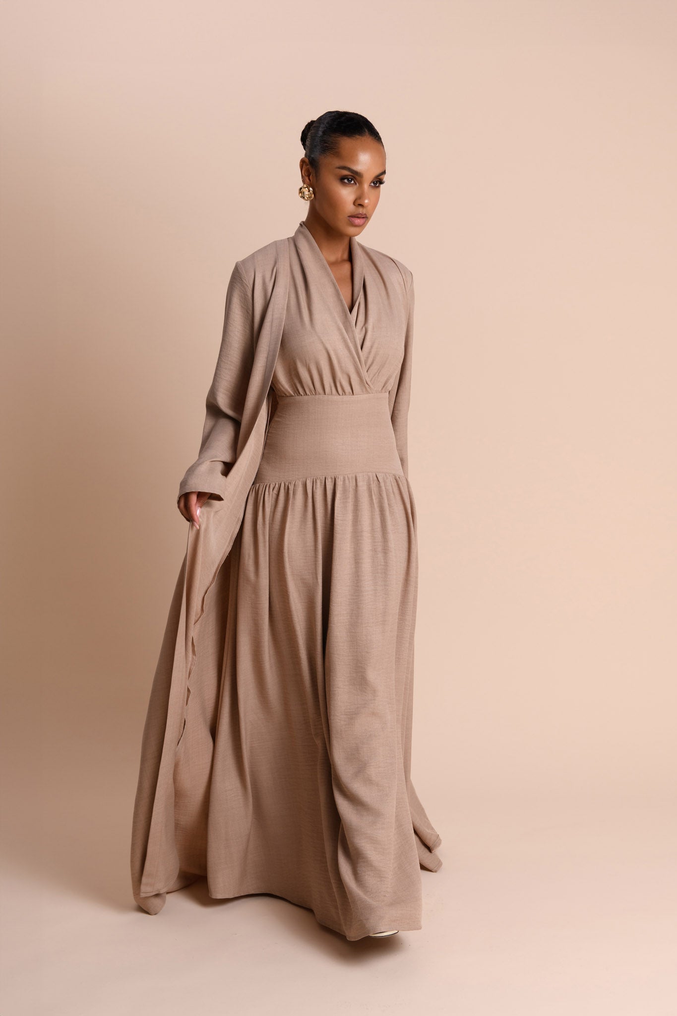 Abaya à Manches Fendues - Sable — Modeen