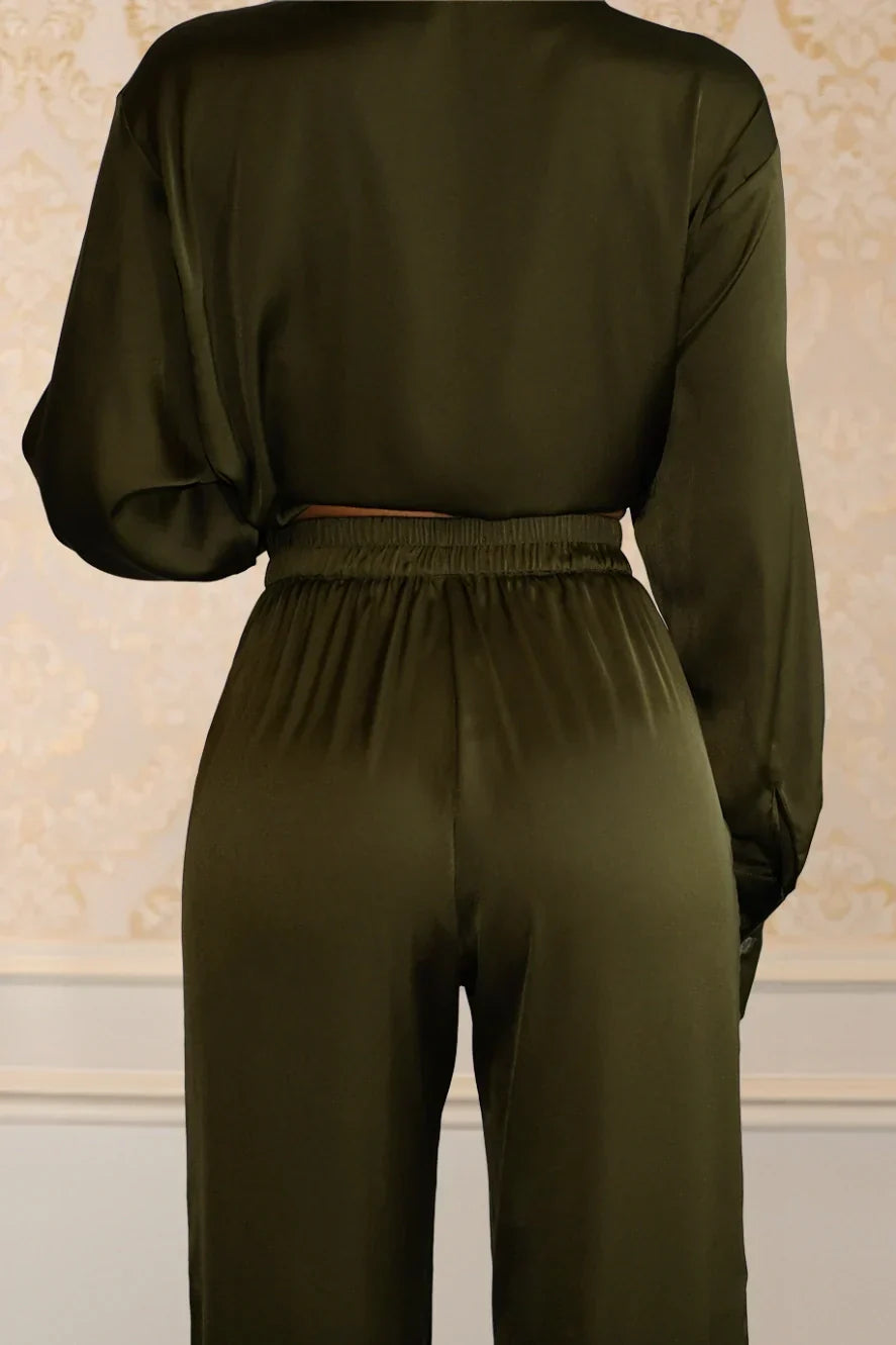 Ensemble Chemise & Pantalon Décontracté - Vert Olive — Modeen
