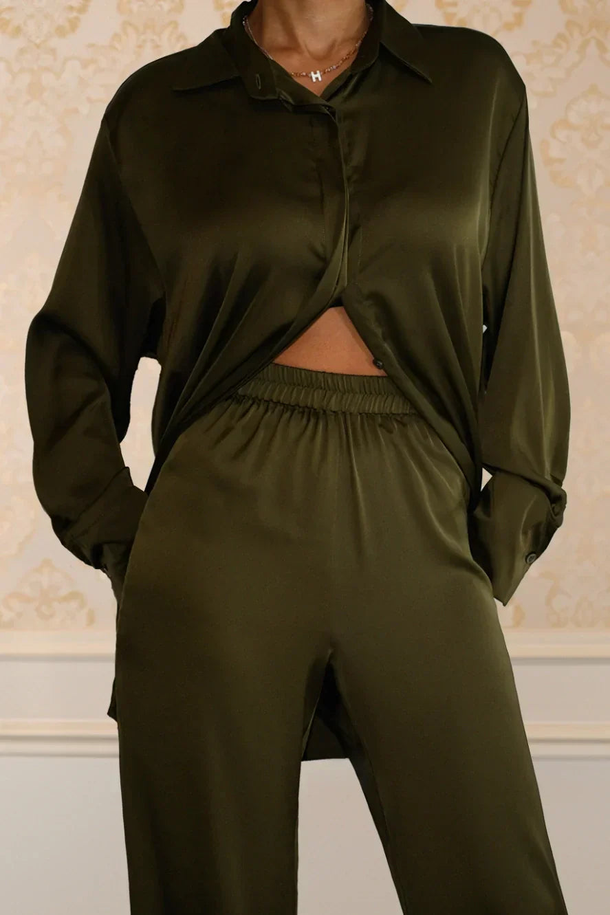 Ensemble Chemise & Pantalon Décontracté - Vert Olive — Modeen