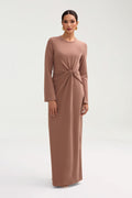 Aissia Robe Longue Côtelée à Twist Devant - Brownie Robes Modeen