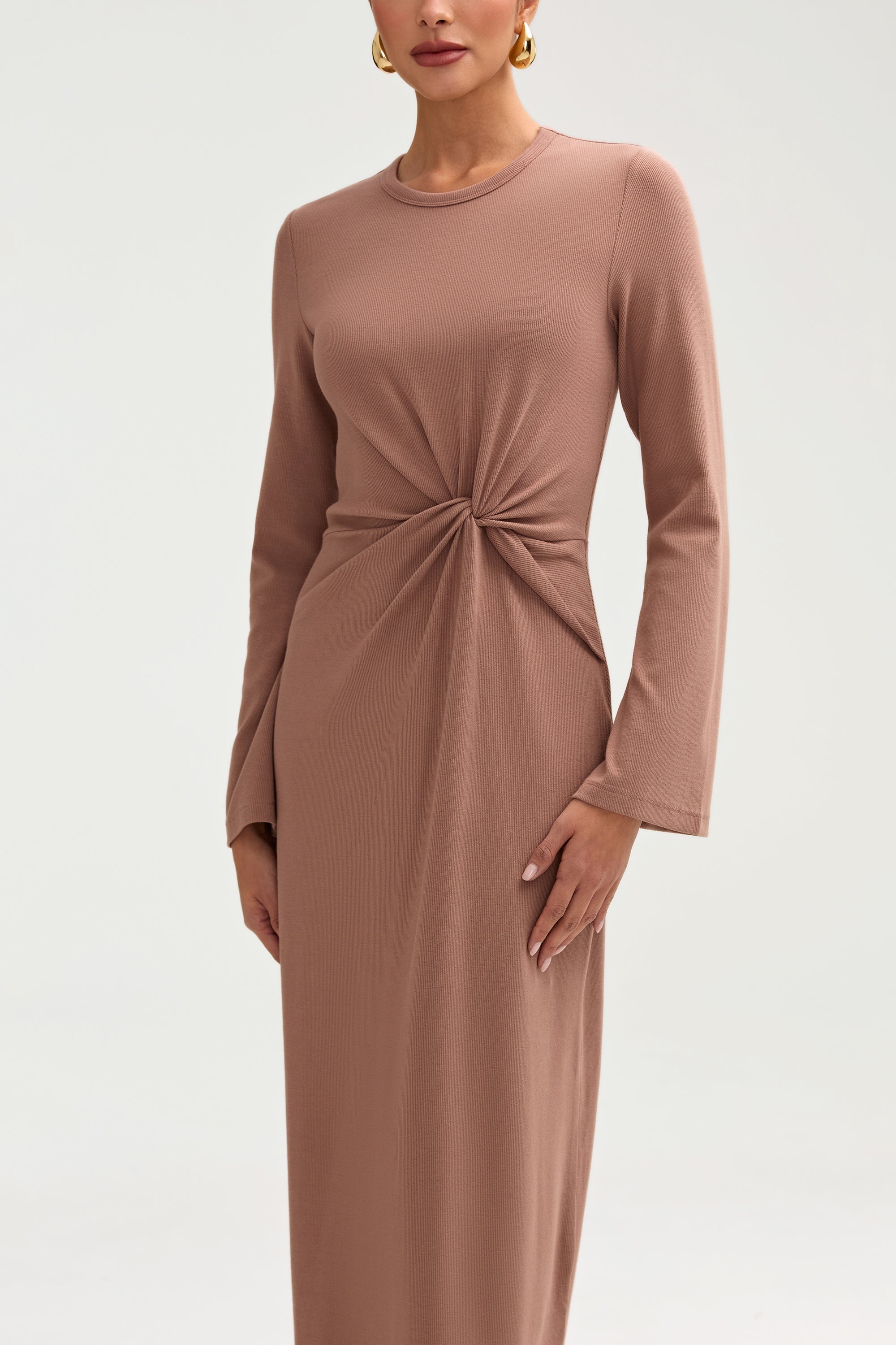 Aissia Robe Longue Côtelée à Twist Devant - Brownie Robes Modeen