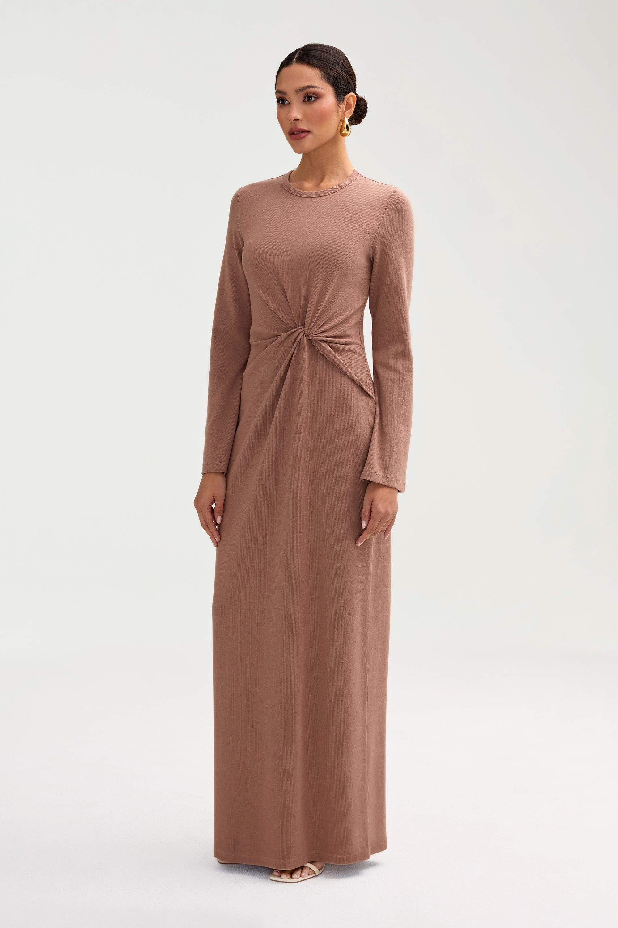 Aissia Robe Longue Côtelée à Twist Devant - Brownie Robes Modeen