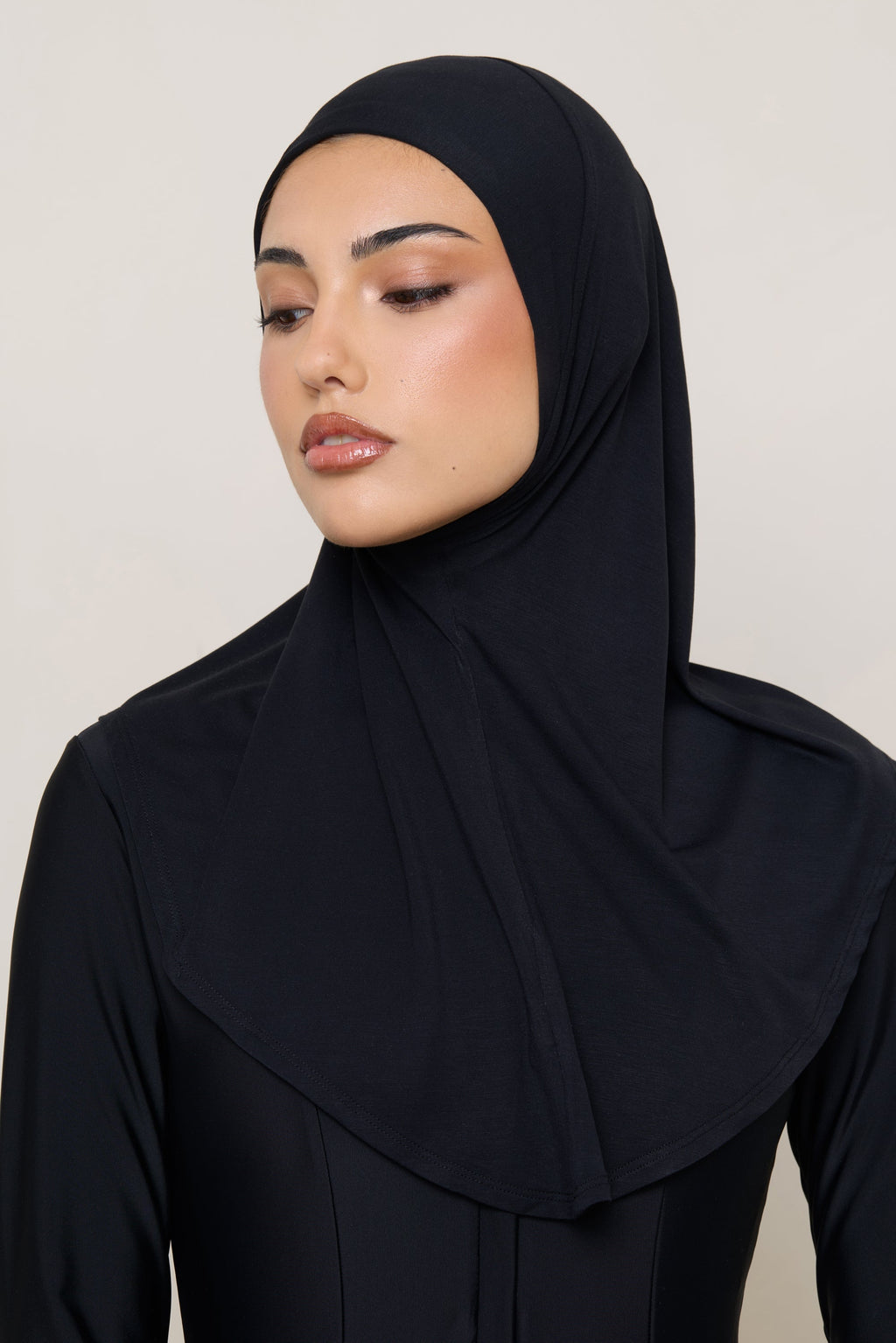 Amira Hijab Instantané en Jersey de Bambou - Noir Hijabs Modeen