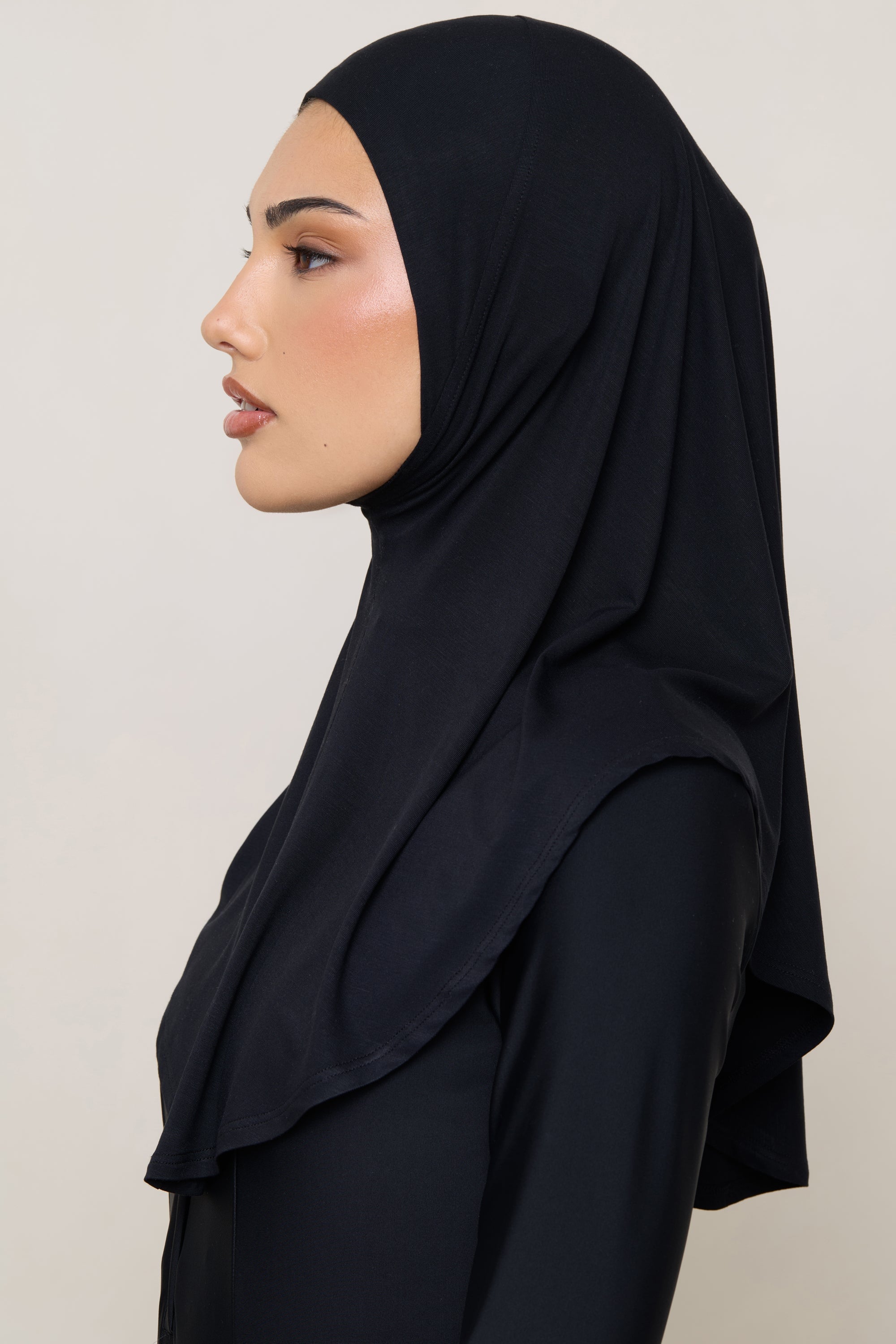 Amira Hijab Instantané en Jersey de Bambou - Noir Hijabs Modeen
