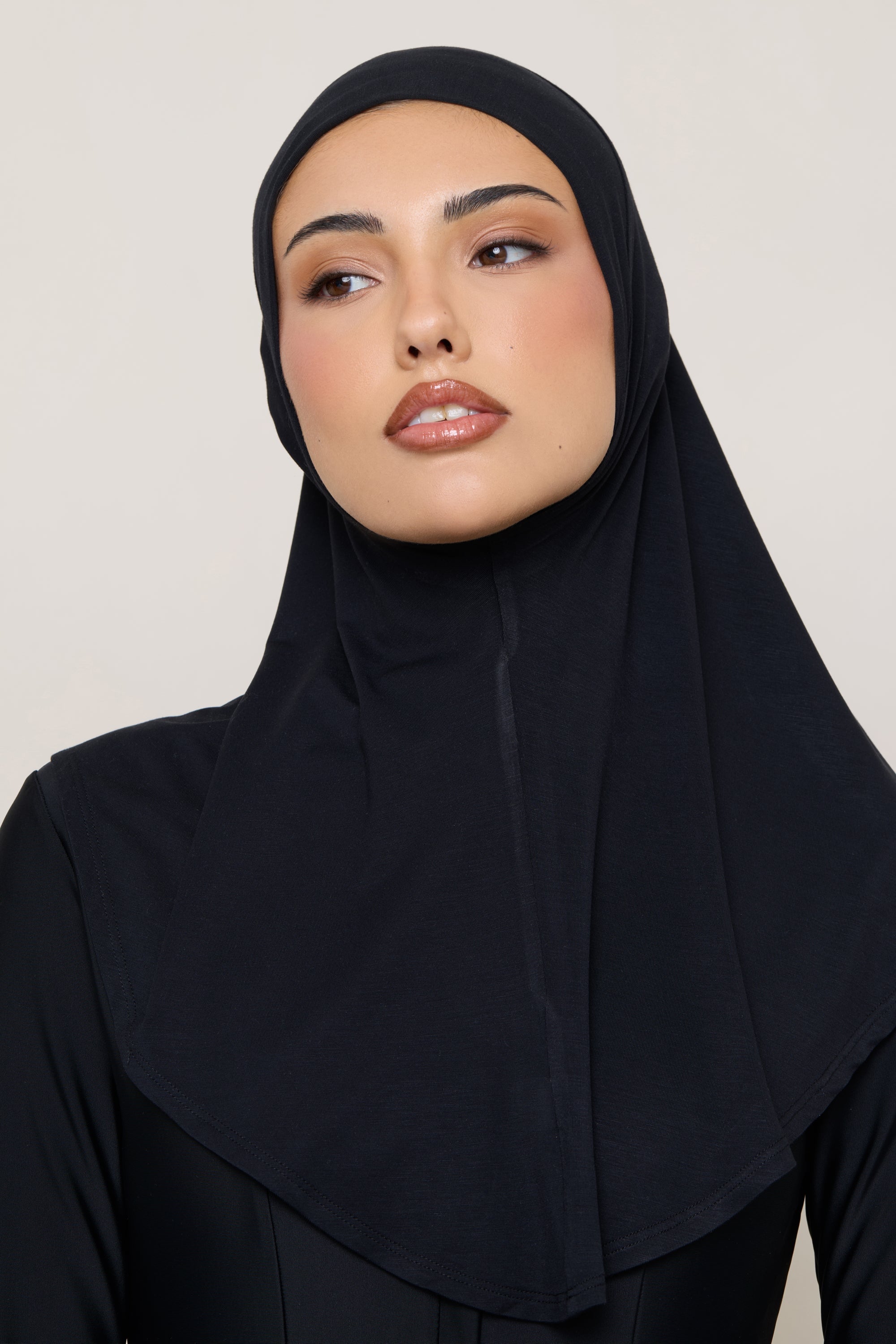Amira Hijab Instantané en Jersey de Bambou - Noir Hijabs Modeen