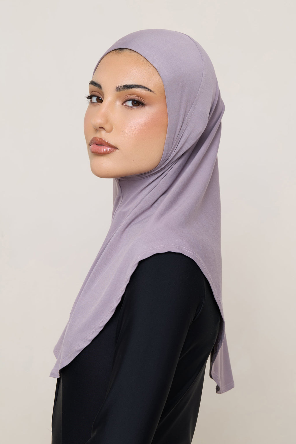 Amira Hijab Instantané en Jersey de Bambou - Mauve Colombe Hijabs Modeen