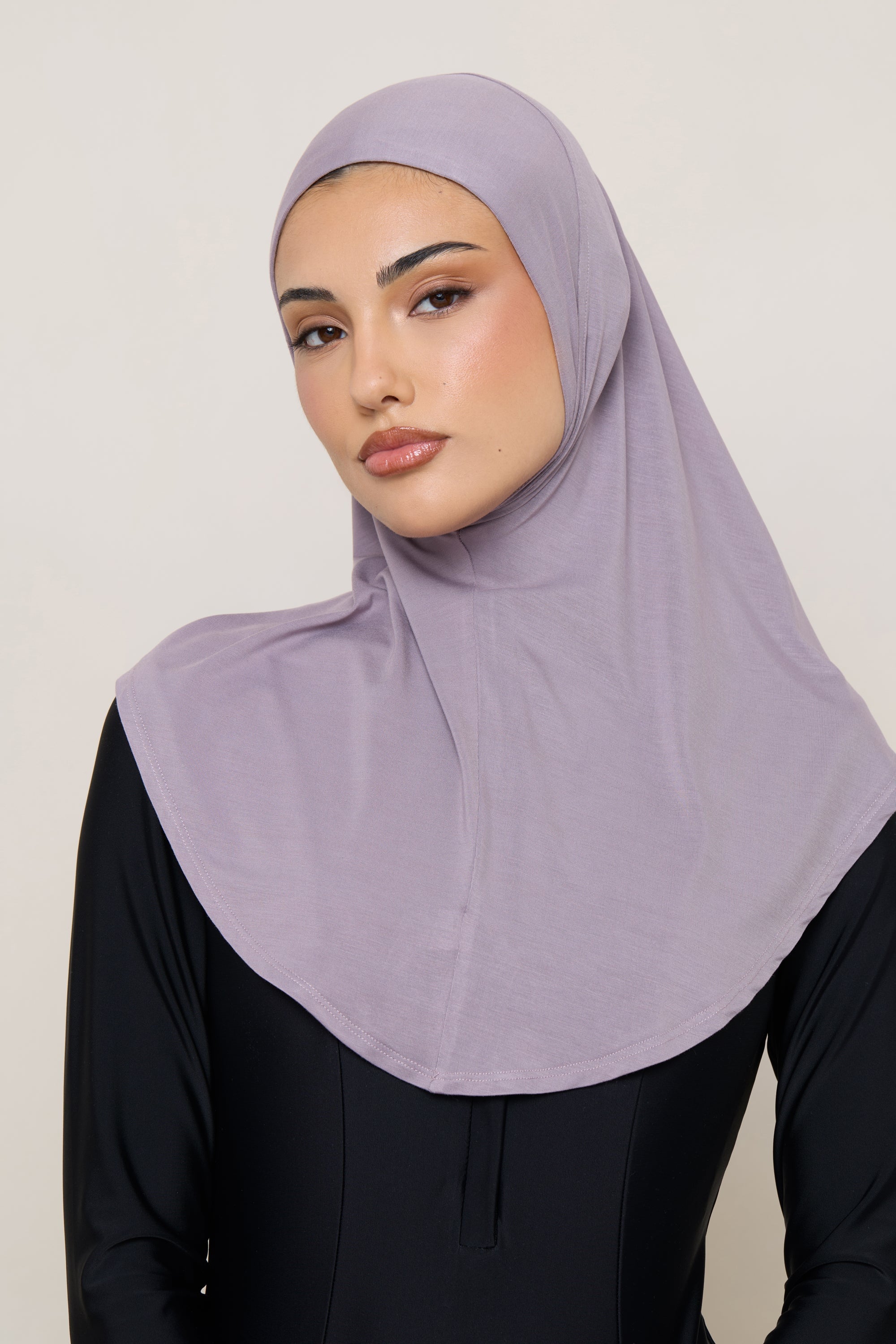 Amira Hijab Instantané en Jersey de Bambou - Mauve Colombe Hijabs Modeen